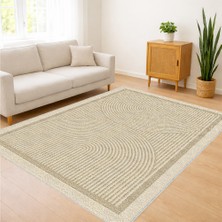 Bej Zeminli Klasik Çizgili Salon Halısı Toz Tutmaz Kaymaz Tabanlı Sade ve Şık Kullanım - FNL-344