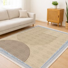 Bej Tonlarda Dairesel Desenli Salon Halısı Antialerjik Kaymaz Tabanlı Modern ve Yumuşak Stil - FNL-345