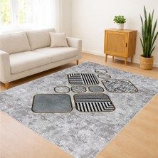 Gri Zeminli Modern Paspas Setli Salon Halısı Antialerjik Kaymaz Tabanlı Pratik Kullanım - SD-1174