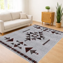 Krem ve Kahverengi Tonlarda Etnik Çizgili Salon Halısı Toz Tutmaz Kaymaz Tabanlı - SD-1058