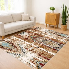 Kahverengi Tonlarda Eskitme Dokulu Salon Halısı Yıkanabilir Toz Tutmaz Kaymaz Tabanlı - Sm-07