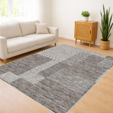 Gri Tonlarda Parçalı Desenli Salon Halısı Yıkanabilir Leke Tutmaz Kaymaz Tabanlı - FNL-340
