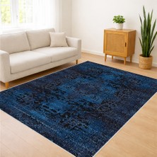 Lacivert Tonlarda Eskitme Dokulu Salon Halısı Antialerjik Kaymaz Tabanlı Derin Görünüm - SM-314