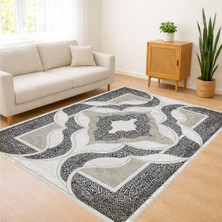 Gri ve Beyaz Tonlarda Akışkan Modern Desenli Salon Halısı Yıkanabilir Toz Tutmaz Kaymaz Tabanlı - Sm-21