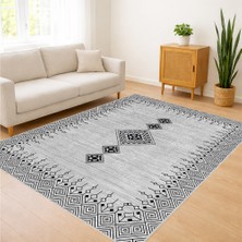 Açık Gri Zeminli Zigzag Desenli Salon Halısı Toz Tutmaz Kaymaz Tabanlı Sade ve Modern Kullanım - SD-1106