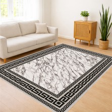 Krem ve Siyah Tonlarda Klasik Desenli Salon Halısı Toz Tutmaz Kaymaz Tabanlı Şık Görünüm - FNL-483