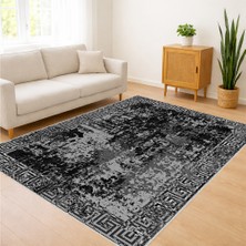 Siyah Zeminli Eskitme Dokulu Salon Halısı Yıkanabilir Antialerjik Kaymaz Tabanlı Güçlü Görünüm - SD-1105