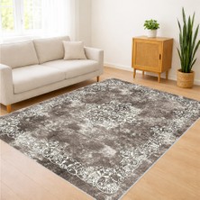 Kahverengi ve Gri Tonlarda Eskitme Desenli Salon Halısı Yıkanabilir Antialerjik Kaymaz Tabanlı - RVG0338