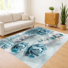 Mavi Tonlarda Su Efekti Desenli Modern Salon Halısı Yıkanabilir Toz Tutmaz Kaymaz Tabanlı - SM-266