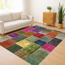 Çok Renkli Kare Desenli Salon Halısı Yıkanabilir Toz Tutmaz Kaymaz Tabanlı Enerjik Kullanım - SM-150