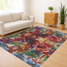Renkli Sanatsal Soyut Desenli Salon Halısı Yıkanabilir Kaymaz Tabanlı Özgün Dekorasyon - SM-636