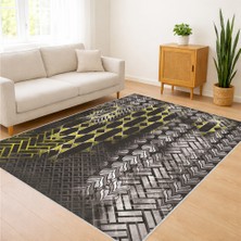 Siyah ve Sarı Tonlarda Geometrik Desenli Salon Halısı Yıkanabilir Kaymaz Tabanlı Güçlü Stil - FNL-325