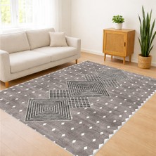 Gri Zeminli Küçük Desenli Salon Halısı Toz Tutmaz Kaymaz Tabanlı Sade Dekorasyon Için - FNL-335