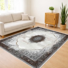 Gri Zeminli Yuvarlak Motifli Modern Salon Halısı Antialerjik Kaymaz Tabanlı Sade ve Şık Görünüm - RVG0443