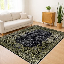 Siyah Zeminli Altın Detaylı Klasik Salon Halısı Toz Tutmaz Kaymaz Tabanlı Asil Görünüm - SD-786