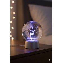C&On Design Sevgiliye Özel Hediye Kristal Işıklı Cam Küre - Minimalist Geyik Figürlü Dekoratif Lamba