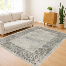 Açık Gri Zeminli Sade Çerçeveli Salon Halısı Antialerjik Kaymaz Tabanlı Minimal Görünüm - SM-518