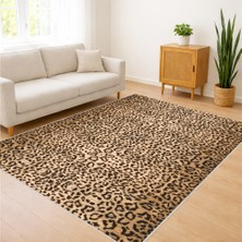 Leopar Desenli Kahverengi Tonlarda Salon Halısı Antialerjik Kaymaz Tabanlı Cesur Dekorasyon - SM-546