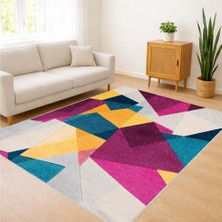 Çok Renkli Geometrik Modern Salon Halısı Yıkanabilir Antialerjik Kaymaz Tabanlı Dinamik Stil - SD-736
