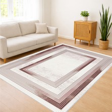 Bej ve Bordo Tonlarda Çerçeveli Klasik Salon Halısı Yıkanabilir Kaymaz Tabanlı Toz ve Leke Tutmaz Zamansız Dekorasyon Için - SM-514