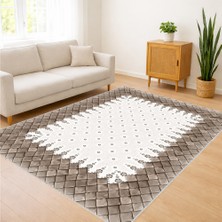 Beyaz Zeminli Kabartma Görünümlü Salon Halısı Antialerjik Kaymaz Tabanlı Sade Şıklık - SM-569