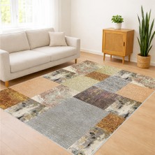 Bej ve Gri Tonlarda Patchwork Desenli Salon Halısı Yıkanabilir Toz Tutmaz Kaymaz Tabanlı - SD-1149