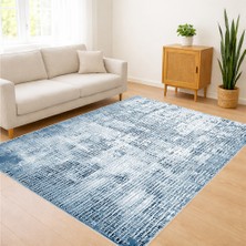 Mavi Tonlarda Eskitme Dokulu Salon Halısı Yıkanabilir Kaymaz Tabanlı Ferah Görünüm - SM-472