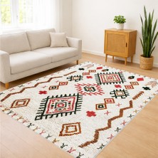 Krem Zeminli Renkli Geometrik Desenli Salon Halısı Yıkanabilir Antialerjik Kaymaz Tabanlı - SD-954