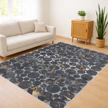 Gri ve Siyah Tonlarda Hücresel Desenli Salon Halısı Antialerjik Kaymaz Tabanlı Çağdaş Görünüm - Sm-82