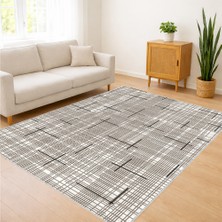 Gri Zeminli Ince Çizgili Modern Salon Halısı Toz Tutmaz Kaymaz Tabanlı Sade Dekorasyon - FNL-304