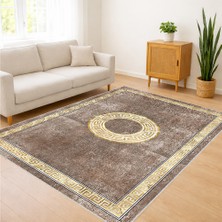 Bej ve Kahverengi Tonlarda Merkezi Motifli Salon Halısı Yıkanabilir Toz Tutmaz Kaymaz Tabanlı - SD-1190