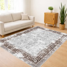 Kahverengi ve Gri Tonlarda Eskitme Desenli Salon Halısı Yıkanabilir Antialerjik Kaymaz Tabanlı - FNL-428