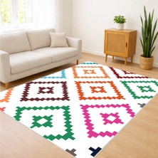Renkli Etnik Motifli Modern Salon Halısı Yıkanabilir Toz Tutmaz Kaymaz Tabanlı - SM-148