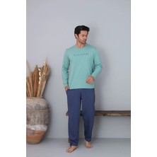 Pijamoni Erkek Bisiklet Yaka Milan Kumaş Yeşil Pijama Takımı