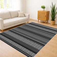 Gri Tonlarda Çizgisel Dokulu Modern Salon Halısı Antialerjik Kaymaz Tabanlı Sade Stil - SM-160