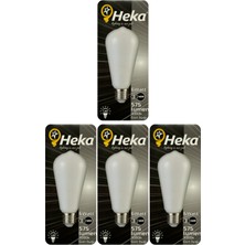 (4 Adet) Heka 6W (46W) 3000K (Sarı Işık) E27 Duylu Soft LED ST64 Filament Ampul