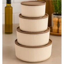 Online Kapında4'lü Modern Saklama Kabı Seti, Çizgili Bej Plastik, Bpa Içermeyen, Mikrodalga ve Dondurucu Uyumlu
