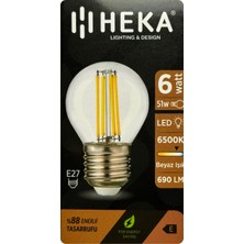 (1 Adet) Heka 6W (51W) 6500K (Beyaz Işık) E27 Duylu Şeffaf LED Ampul