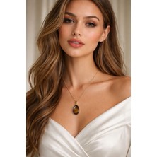Solare Accessories Kaplan Gözü Doğal Taşlı Altın Kaplama Detaylı Kolye