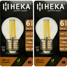 (2 Adet) Heka 6W (51W) 6500K (Beyaz Işık) E27 Duylu Şeffaf LED Ampul