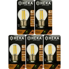 (5 Adet) Heka 6W (51W) 6500K (Beyaz Işık) E27 Duylu Şeffaf LED Ampul