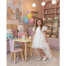 Butik Happy Kids Kız Çocuk Kuyruklu Tüllü Çiçek Detaylı Abiye Elbise Beyaz 2-6 Yaş