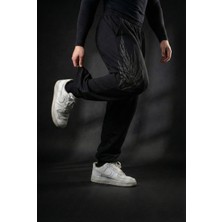 Liber Fire - Erkek Siyah Baskılı Eşofman Altı Lastikli Paça Rahat Kesim Cepli Jogger