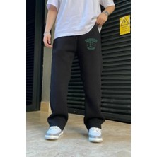 Eydamoon Erkek Kışlık Baggy Pamuk ve Yünlü Boston Baskılı Bol Paça Yan Cepli Eşofman Altı