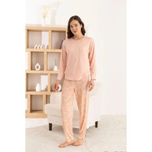 Pijamoni Kadın Milan Kumaş Bisiklet Yaka Somon Pijama Takımı