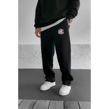 Eydamoon Erkek Kışlık Baggy Pamuk ve Yünlü Nyc New York Baskılı Bol Paça Yan Cepli Eşofman Altı