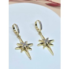 Zirkon Taşlı Gold Yıldız Küpe