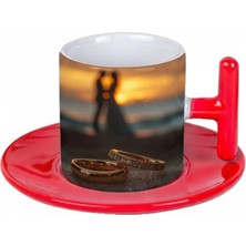 Bade Sevgililer Günü T Kulplu Kırmızı Türk Kahvesi Fincanı