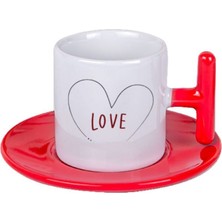 Bade Sevgililer Günü T Kulplu Kırmızı Türk Kahvesi Fincanı