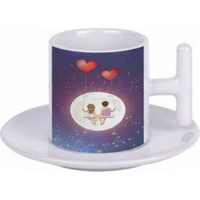 Bade Sevgililer Günü T Kulplu Beyaz Türk Kahvesi Fincanı